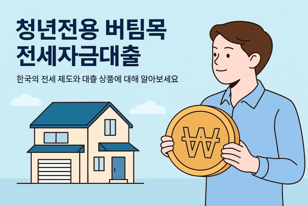 “청년전용 버팀목 전세자금대출 – 한국의 전세 제도와 대출 상품에 대해 알아보세요”라는 문구가 적혀 있다.